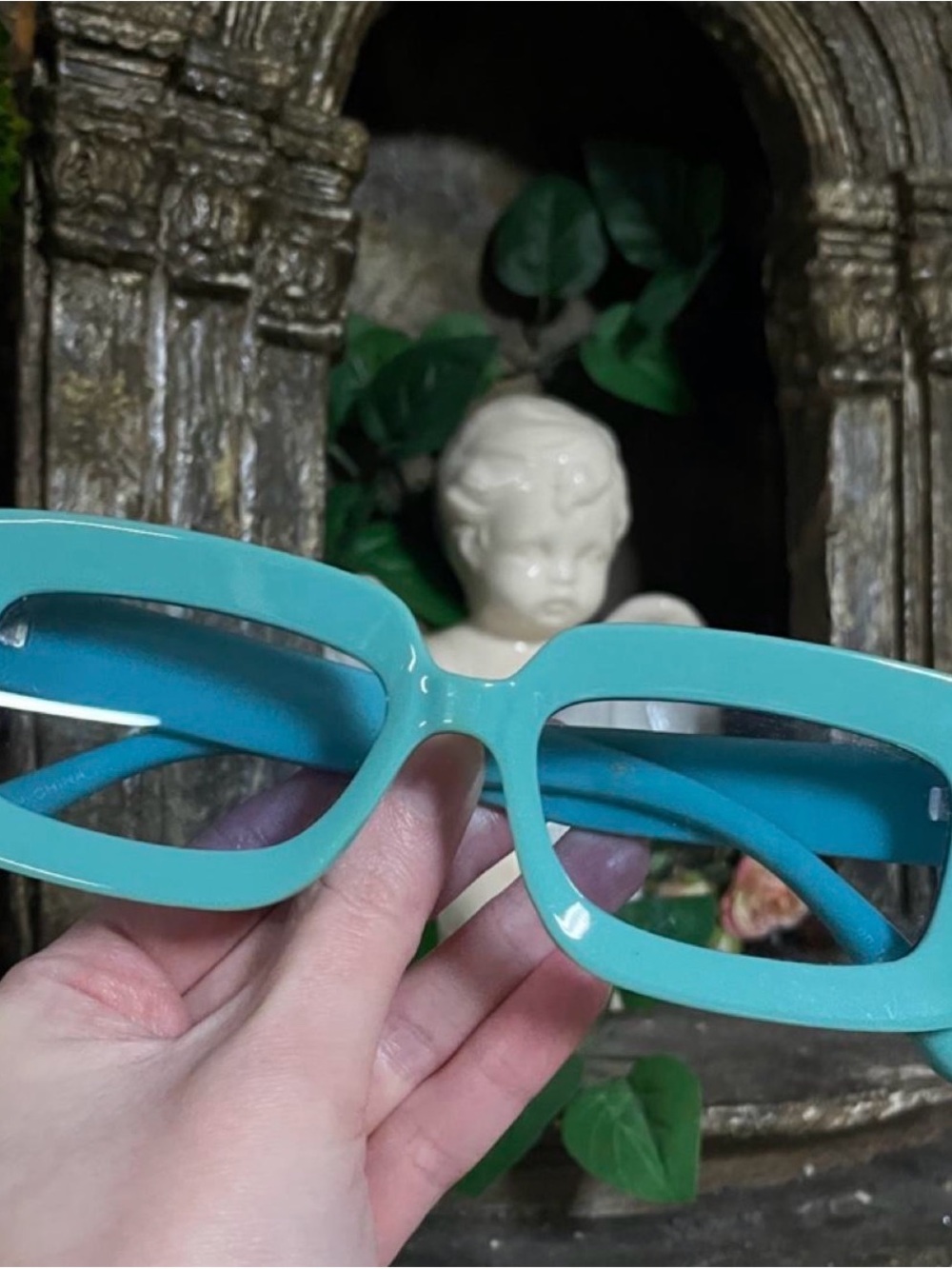 Turquoise Rectangular Retro Sunglasses - Picture 2 of 6